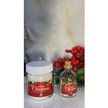 Aura Gift Shop Merry Christmas Etiketli Mum Ve Dekoratif Kibrit Seti, 210ml Vanilya Kokulu Cam Kavanoz Mum, Yılbaşı