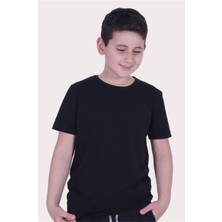 Basic Bisiklet Yaka %100 Pamuk Düz Unisex 7-16 Yaş Çocuk T-shirt 00437