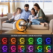 Coverzone G Akıllı Işık Bluetooth Hoparlör Gökkuşağı 5W Hızlı Kablosuz Şarj Cihazı Rgb Işıklı Masa Lambası Hoparlör Telefon Görüşmesi Yapılabilir Bluetooth N69 Siyah Renk