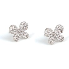 925 Ayar Gümüş Kelebek Küpe, Beyaz - Beyaz Taş