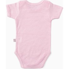 Boumini Pamuklu Bebek Çıtçıtlı Kısa Kollu Body  Zarf Yaka Pembe Çizgili
