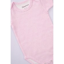 Boumini Pamuklu Bebek Çıtçıtlı Kısa Kollu Body  Zarf Yaka Pembe Çizgili