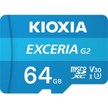Kioxia 64GB Exceria G2 Micro SDXC A1 UHS1 V30 U3 4K Kayıt Hafıza Kartı (LMEX2L064GG2)-SD Adaptörlü
