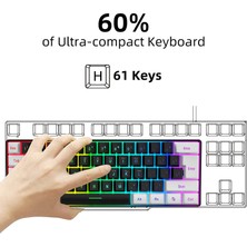 Leaven K620 Type-C Kablolu Klavye LED Rgb 61 Tuşlu Rgb Mekanik Oyuncu Işıklı Klavye Ergonomik Tasarım Bilgisayar Pc Için Gaming Keyboard Beyaz Renk Kırmızı Switch