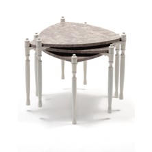 Mobetto Puzzle Salon&oturma Odası Üçgen Zigon Sehpa Takımı - Mermer Desenli&bej