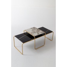 Mobetto Valley Salon&oturma Odası 2'li Orta Sehpa Takımı - Mermer Desenli&gold