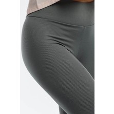 Thiff Gymwear Antrasit Büyük Beden Fitilli Yüksek Bel Toparlayıcı Spor Örme Tayt