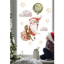 Piksel Grafik Balonlu Noel Baba Cam ve Duvar Sticker, Yeni Yıl Sticker