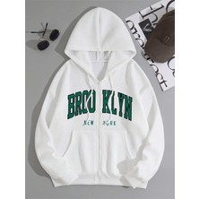 Black Sokak Beyaz Brooklynn Baskılı Oversize Kapuşonlu Erkek Sweatshirt