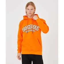 Black Sokak Turuncu Dangerous Baskılı Oversize Kapuşonlu Erkek Sweatshirt