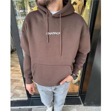 Black Sokak Kahverengi Baskılı Oversize Kapuşonlu Erkek Sweatshirt