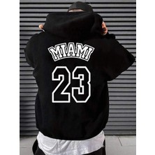 Black Sokak Siyah Miami 23 Baskılı Oversize Kapuşonlu Erkek Sweatshirt