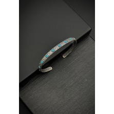 Frnch 925 Ayar Gümüş Italyan Model Zirkon Taşlı Mavi Erkek Kelepçe Bileklik FRJ12011-3011-M