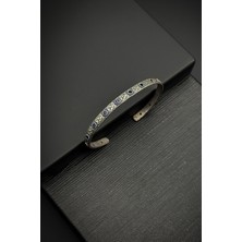 Frnch 925 Ayar Gümüş Italyan Model Zirkon Taşlı Lacivert Erkek Kelepçe Bileklik FRJ12011-3011-L