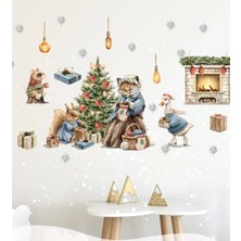 Piksel Grafik Yeni Yıl Masalı, Sevimli Yılbaşı Figürleri Sticker Seti, Kış Yılbaşı Süsü Sticker Cam Duvar Sticker