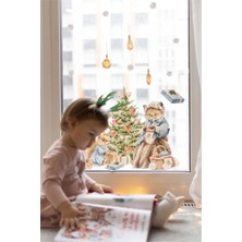 Piksel Grafik Yeni Yıl Masalı, Sevimli Yılbaşı Figürleri Sticker Seti, Kış Yılbaşı Süsü Sticker Cam Duvar Sticker