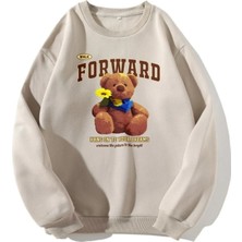 Black Sokak Unisex Bej Forward Ayıcık Baskılı Bisiklet Yaka Sweatshirt