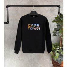 Black Sokak Siyah Cape Town Baskılı Oversize Bisiklet Yaka Erkek Sweatshirt