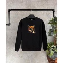 Black Sokak Siyah Tilki Baskılı Oversize Bisiklet Yaka Erkek Sweatshirt