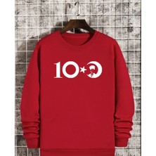 Black Sokak Cumhuriyetin 100. Yılına Özel Baskılı Kırmızı Bisiklet Yaka Unisex Sweatshirt