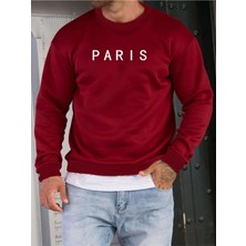Black Sokak Kırmızı Paris Baskılı Oversize Bisiklet Yaka Erkek Sweatshirt