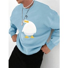 Black Sokak Bebe Mavisi Ördek Baskılı Oversize Bisiklet Yaka Erkek Sweatshirt