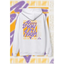 Black Sokak Beyaz Stay High Baskılı Oversize Kapuşonlu Unisex Sweatshirt