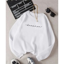 Black Sokak Beyaz Dreamer Baskılı Oversize Bisiklet Yaka Unisex Sweat.