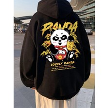 Black Sokak Siyah Lovely Panda Baskılı Oversize Kapüşonlu Erkek Sweatshirt