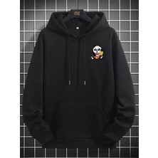 Black Sokak Siyah Lovely Panda Baskılı Oversize Kapüşonlu Erkek Sweatshirt