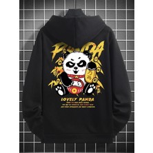 Black Sokak Siyah Lovely Panda Baskılı Oversize Kapüşonlu Erkek Sweatshirt