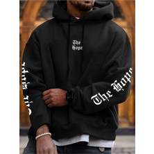 Black Sokak Siyah The Hope Baskılı Oversize Kapüşonlu Erkek Sweatshirt
