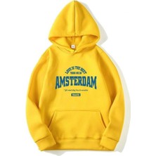 Black Sokak Sarı Amsterdam Baskılı Oversize Kapuşonlu Erkek Sweatshirt