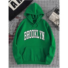 Black Sokak Yeşil Brooklyn Oval Yazı Baskılı Oversize Kapüşonlu Erkek Sweatshirt