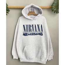 Black Sokak Gri Nirvana Baskılı Oversize Kapuşonlu Erkek Sweatshirt