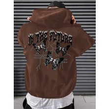 Black Sokak Kahverengi In The Future Baskılı Oversize Kapüşonlu Erkek Sweatshirt