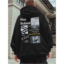 Black Sokak  Erkek Behind Baskılı Oversize Siyah Kapuşonlu Sweatshirt
