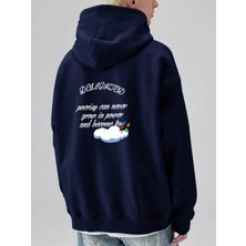 Black Sokak Lacivert Delighted Baskılı Oversize Kapüşonlu Erkek Sweatshirt