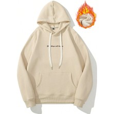 Black Sokak Bej Good Things Baskılı Oversize Kapüşonlu Erkek Sweatshirt