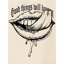 Black Sokak Bej Good Things Baskılı Oversize Kapüşonlu Erkek Sweatshirt