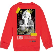 Black Sokak Kırmızı Marilyn Monroe Baskılı Oversize Erkek Bisiklet Yaka Sweatshirt