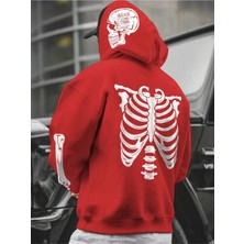 Black Sokak Kırmızı İskelet Baskılı Oversize Erkek Sweatshirt