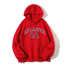 Black Sokak Unisex Kırmızı Atlanta Ga Baskılı Sweatshirt