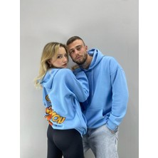 Black Sokak Mavi Mee To Baskılı Sweatshirt Sevgili Çift Kombini İkili Set