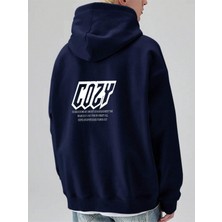 Black Sokak Lacivert Cozy Baskılı Oversize Kapüşonlu Erkek Sweatshirt