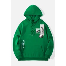 Black Sokak Yeşil Özgürlük Heykeli Baskılı Oversize Kapuşonlu Erkek Sweatshirt