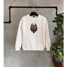 Black Sokak Beyaz Baykuş Baskılı Oversize Bisiklet Yaka Erkek Sweatshirt