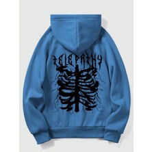 Black Sokak Mavi Telepathy Baskılı Oversize Kapşonlu Erkek Sweatshirt