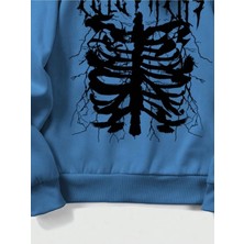 Black Sokak Mavi Telepathy Baskılı Oversize Kapşonlu Erkek Sweatshirt