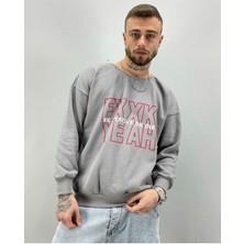 Black Sokak  Erkek Gri Fxxk Yeah Baskılı Oversize Bisiklet Yaka Sweatshirt